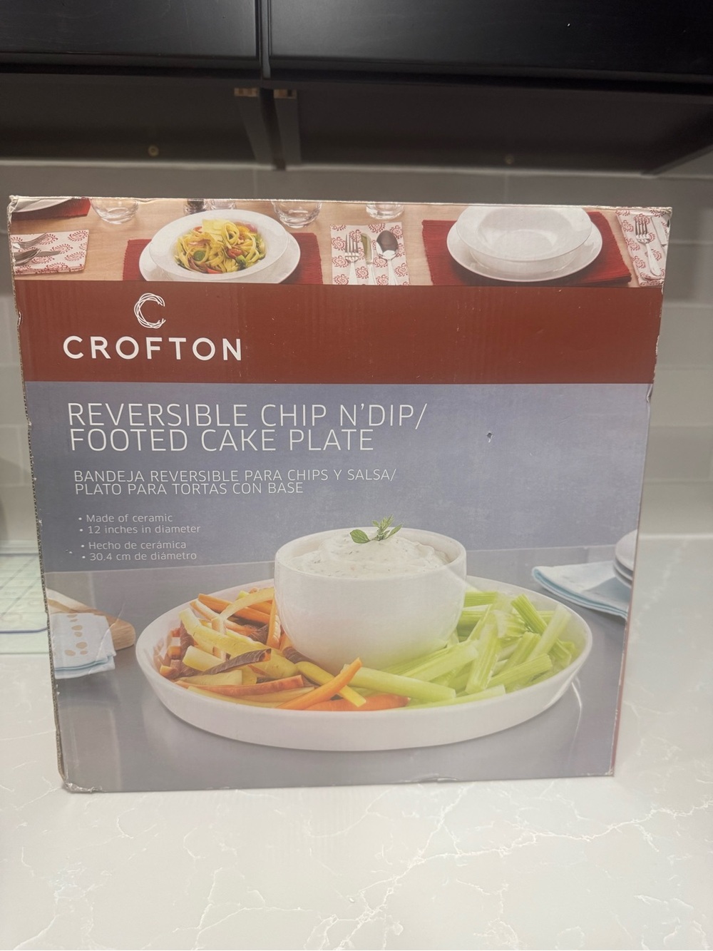 Crofton Reversible Chip n' Dip Footed Cake Plate - White